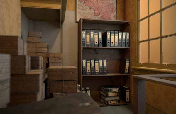 Fotografia di un angolo della stanza nascosta nella casa di Anna Frank ad Amsterdam